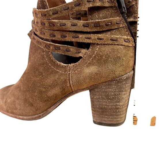 Frye Bootie Naomi Pickstitch Women 7B Brown Suede Strappy Ankle Junk Gypsy Boho - Picture 4 of 13